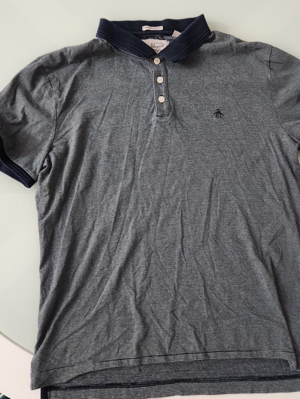 Original Penguin Navy and White Microstripe Polo